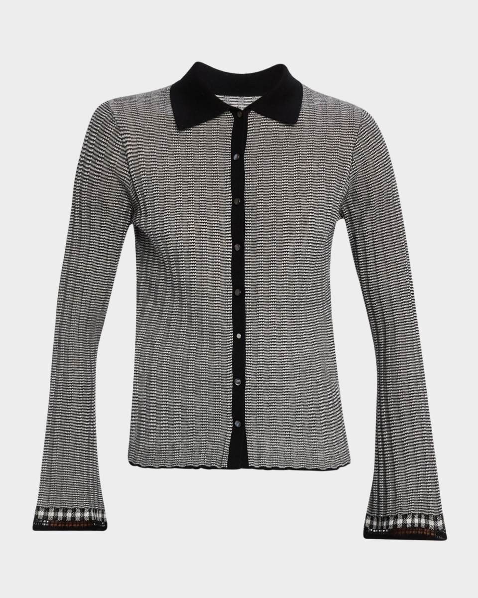 Fine Stripe Silk-Linen Cardigan